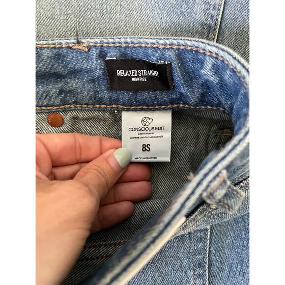 Express Button Fly Relaxed Straight High Rise Jeans Black Size 8 Short - Picture 11 of 12